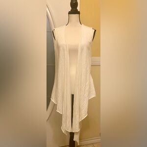 OFF WHITE Sleeveless Drape Front Vest; crochet on the back; EUC; L/XL..